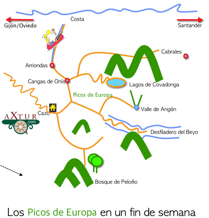 Situación de Asturias Secreta, casa rural en los Picos de Europa